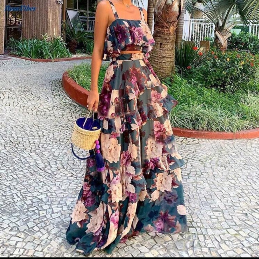 Floral Maxi Skirt with Ruffle Details